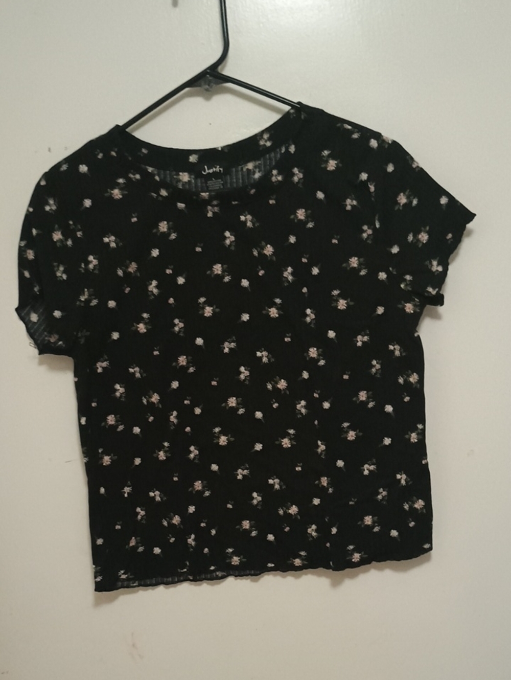 Justify Black Short Sleeve Floral Tee with Pink Accents